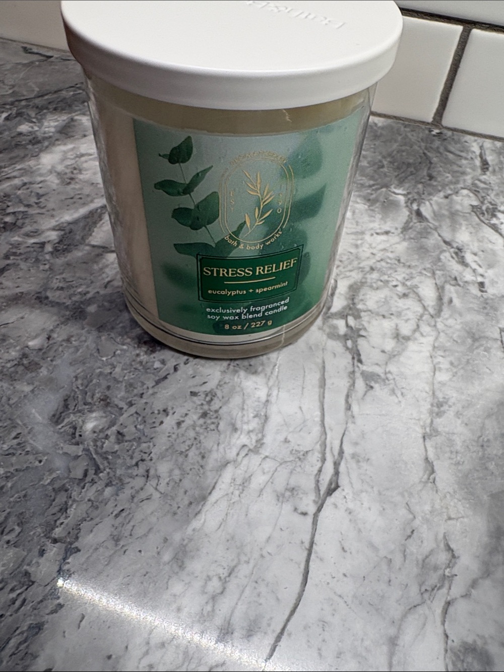 Stress Relief Eucalyptus + Spearmint Soy Wax Candle - White